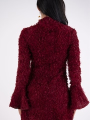 Amy Lynn Red Delphine 3D Floral Textured Flute Sleeve Mini Dress - Image 4 of 4