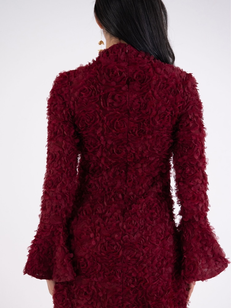 Amy Lynn Red Delphine 3D Floral Textured Flute Sleeve Mini Dress - Image 4 of 4 Amy Lynn Red Delphine 3D Floral Textured Flute Sleeve Mini Dress - Image 4 of 4