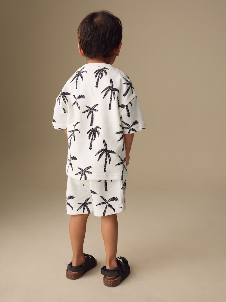 White/Black Palm Trees Short Sleeve All-Over Print T-Shirt and Shorts Set (3mths-7yrs) - Image 2 of 8 White/Black Palm Trees Short Sleeve All-Over Print T-Shirt and Shorts Set (3mths-7yrs) - Image 2 of 8