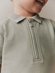 Sage Green Zip Neck Short Sleeve Polo Shirt And Shorts Set (3mths-7yrs) - Image 4 of 4