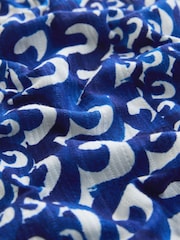 طبعة موجة زرقاء/بيضاء - بلوزة كُم قصير بياقة مدببة وحافة منتفخة مكشكشة - صورة 6 من 7