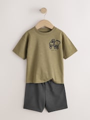 Khaki Green Digger Short Sleeve Back Print T-Shirt and Shorts Set (3mths-7yrs) - Image 2 of 5
