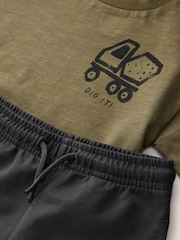 Khaki Green Digger Short Sleeve Back Print T-Shirt and Shorts Set (3mths-7yrs) - Image 7 of 8