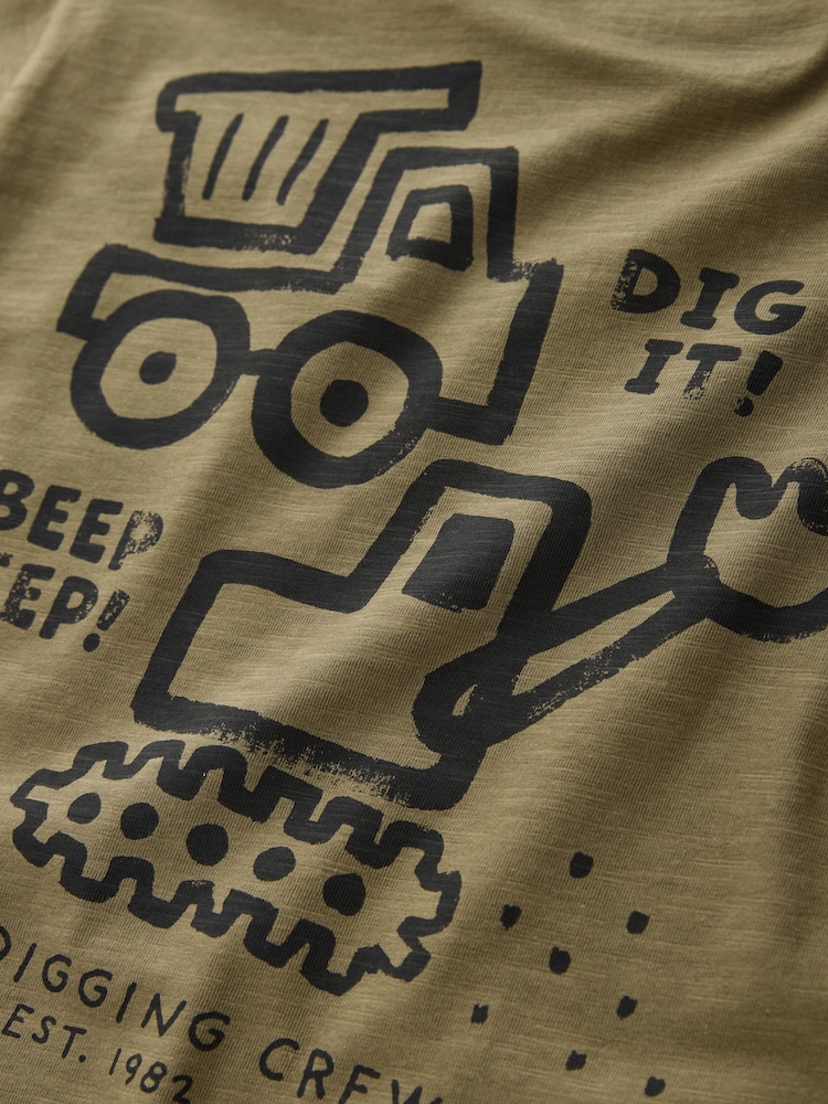 Khaki Green Digger Short Sleeve Back Print T-Shirt and Shorts Set (3mths-7yrs) - Image 8 of 8