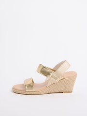 Faux Leather Gold - Friends Like These Elastic Low Espadrille Wedge Comfort Casual Sandals - 5এর মধ্যে 5 ছবি
