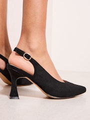 Friends Like These Faux Suede Black Wide Fit Slingback Mid Stiletto Heel Smart Court Shoes - Image 2 of 4