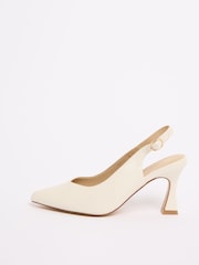 Friends Like These Faux Leather Ecru Wide Fit Slingback Mid Stiletto Heel Smart Court Shoes - Image 5 of 5