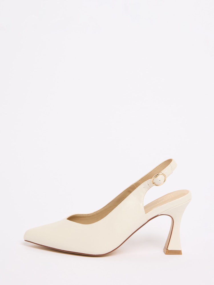 Friends Like These Faux Leather Ecru Standard Fit Slingback Mid Stiletto Heel Smart Court Shoes - Image 5 of 5