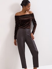 Phase Eight Brown Mya PU Crop Trousers - Image 5 of 6