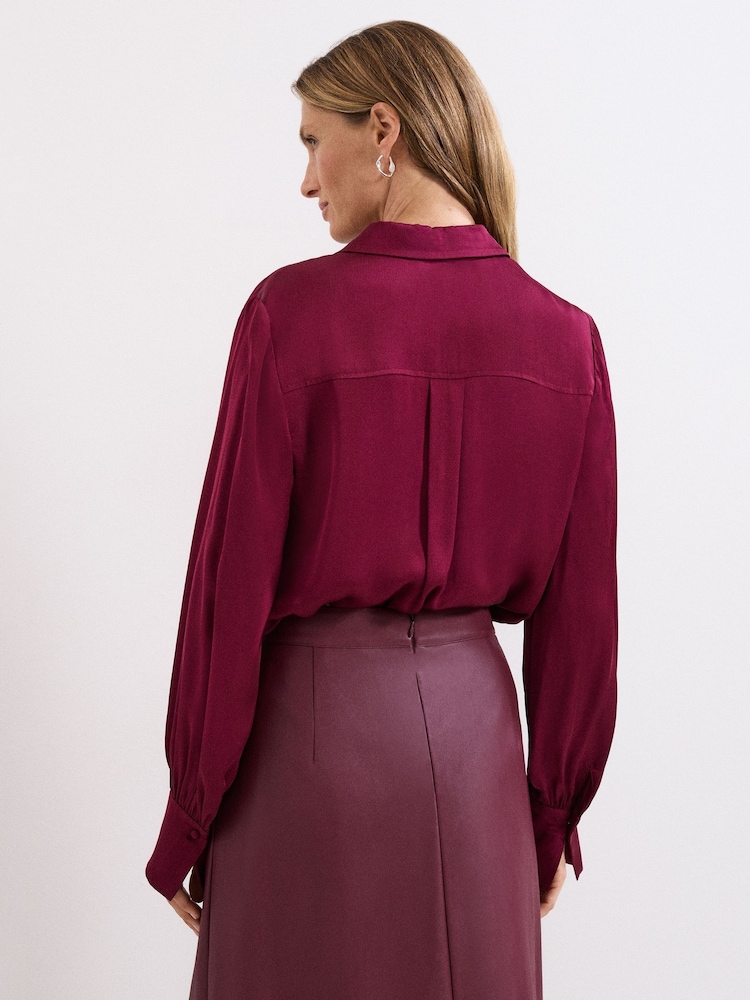 Phase Eight Red Petite Novie Satin Shirt - Image 2 of 7 Phase Eight Red Petite Novie Satin Shirt - Image 2 of 7