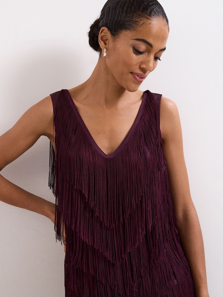 Phase Eight Meryl Burgundy Fringe Mini Dress Burgundy Size 12
