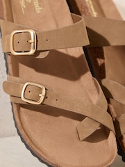 Friends Like These Taupe Faux Suede Standard Fit Multi Strap Buckle Detail Casual Footbed Sandals - Image 2 of 5
