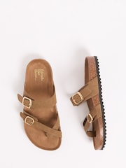 Friends Like These Taupe Faux Suede Standard Fit Multi Strap Buckle Detail Casual Footbed Sandals - Image 4 of 5