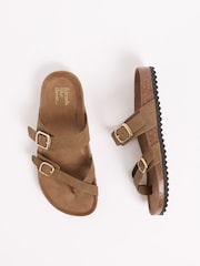 Taupe Wildlederimitat - Friends Like These Multi Strap Buckle Detail lässige Fußbett-Sandalen - Bild 4 von 5