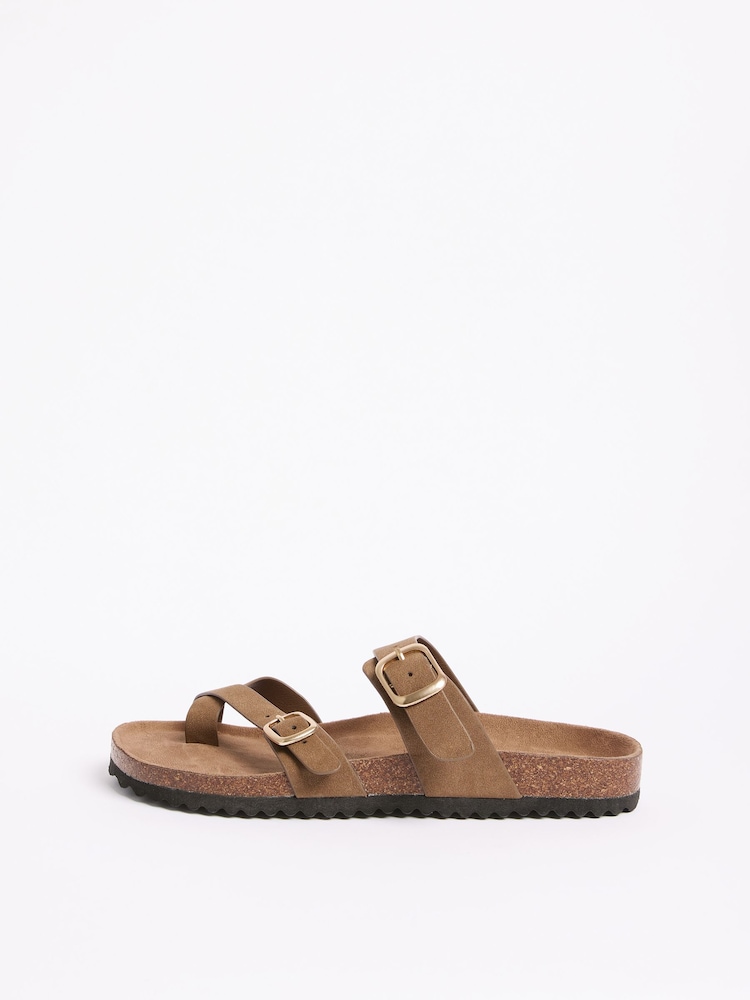 Taupe Wildlederimitat - Friends Like These Multi Strap Buckle Detail lässige Fußbett-Sandalen - Bild 5 von 5