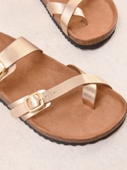 Friends Like These Rose Gold Faux Leather Standard Fit Multi Strap Buckle Detail Casual Footbed Sandals - Image 2 of 4