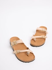 Friends Like These Rose Gold Faux Leather Standard Fit Multi Strap Buckle Detail Casual Footbed Sandals - Image 3 of 4