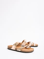 Friends Like These Rose Gold Faux Leather Standard Fit Multi Strap Buckle Detail Casual Footbed Sandals - Image 4 of 4