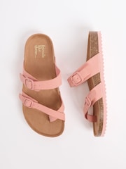 Friends Like These Coral Pink Faux Suede Standard Fit Multi Strap Buckle Detail Casual Footbed Sandals - Image 1 of 4