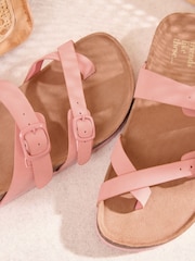 Friends Like These Coral Pink Faux Suede Standard Fit Multi Strap Buckle Detail Casual Footbed Sandals - Image 2 of 4