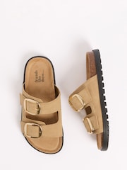Friends Like These Natural Faux Suede Standard Fit Double Buckle Strap Flat Comfort Footbed Sandals - Image 4 of 5