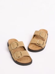 Friends Like These Natural Faux Suede Standard Fit Double Buckle Strap Flat Comfort Footbed Sandals - Image 5 of 5