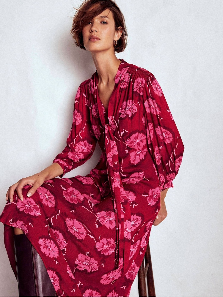 Boden Red Brooke Tie Neck Tea Dress - Image 1 of 5