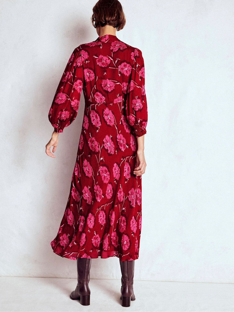 Boden Red Brooke Tie Neck Tea Dress - Image 2 of 5