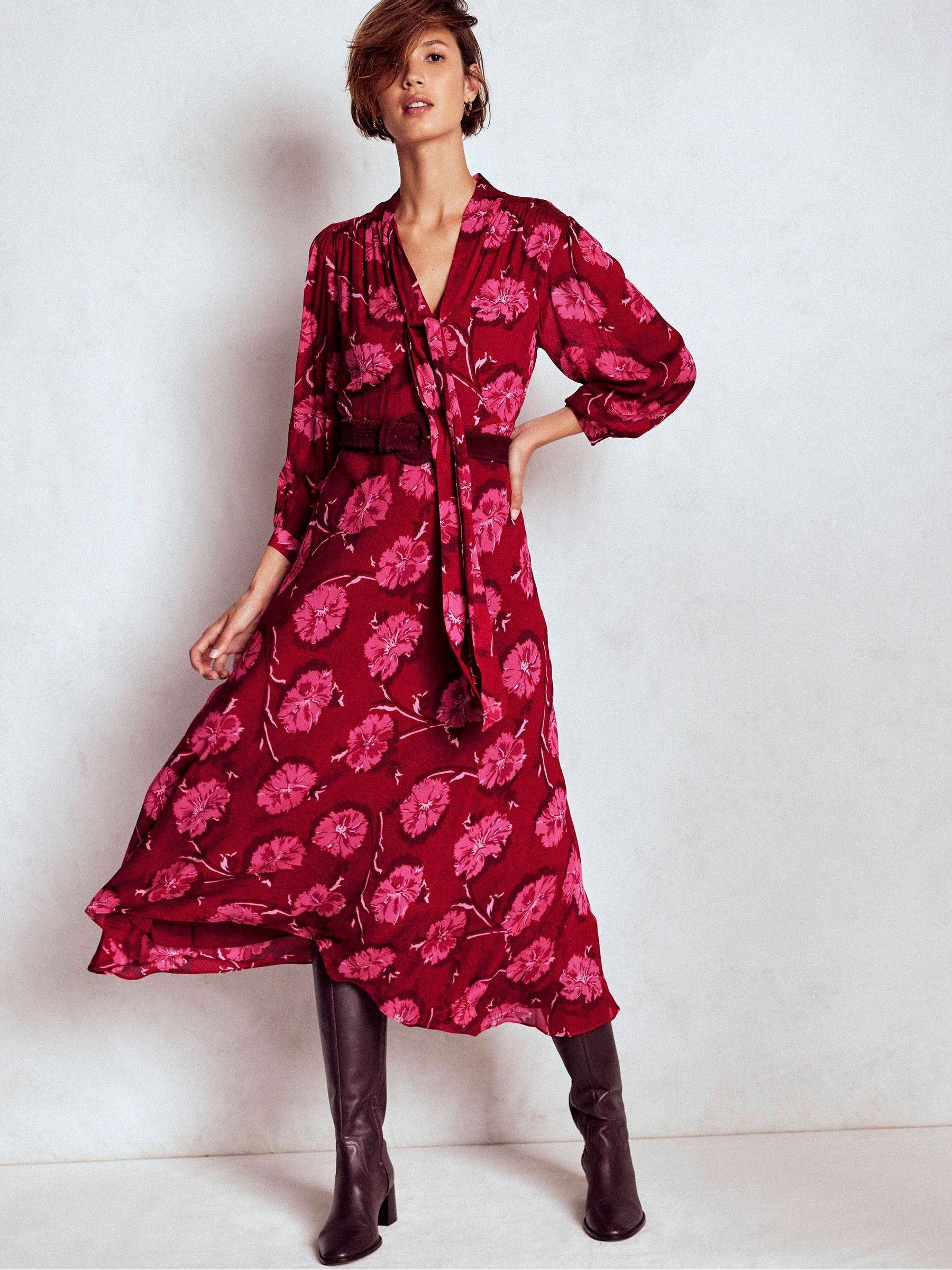 Buy Boden Red Brooke Tie Neck Tea Dress from Next USA