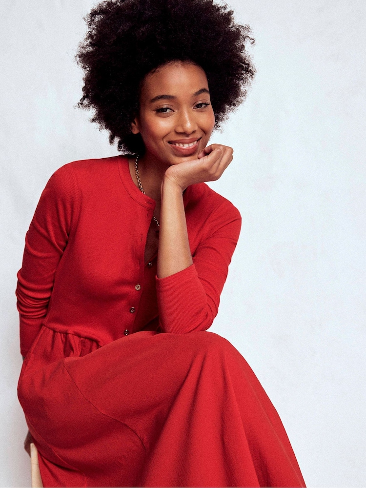 Boden Red Button Detail Mix Dress - Image 1 of 6