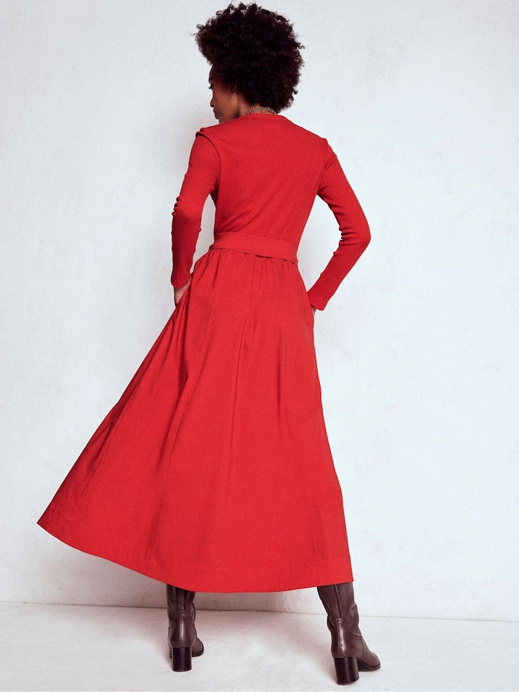 Boden Red Button Detail Mix Dress - Image 2 of 6