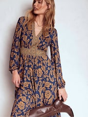 Boden Blue Lily Long Sleeve Midi Dress - Image 4 of 5