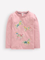 Boden Pink Frill Neck Appliqué T-Shirt - Image 1 of 3