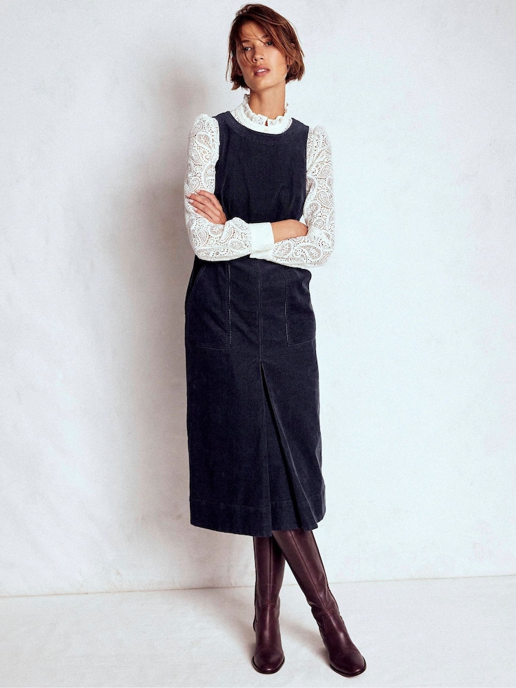 Boden Blue Ula Box Pleat Cord Midi Dress - Image 1 of 5 Boden Blue Ula Box Pleat Cord Midi Dress - Image 1 of 5