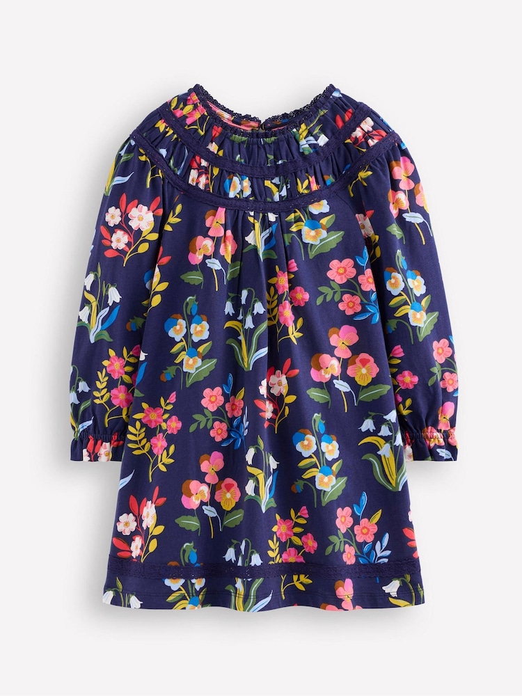 Boden Blue Pretty Lace Trim Jersey Dress - Image 1 of 3