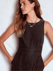 Boden Brown Ula Box Pleat Cord Midi Dress - Image 5 of 6