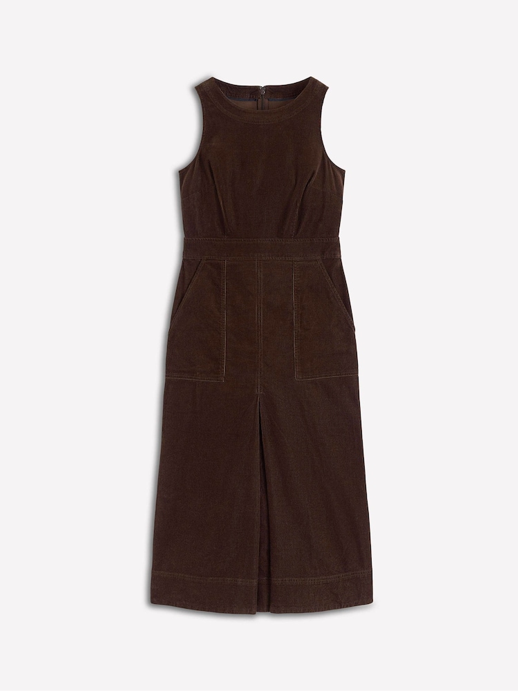 Boden Brown Ula Box Pleat Cord Midi Dress - Image 6 of 6 Boden Brown Ula Box Pleat Cord Midi Dress - Image 6 of 6