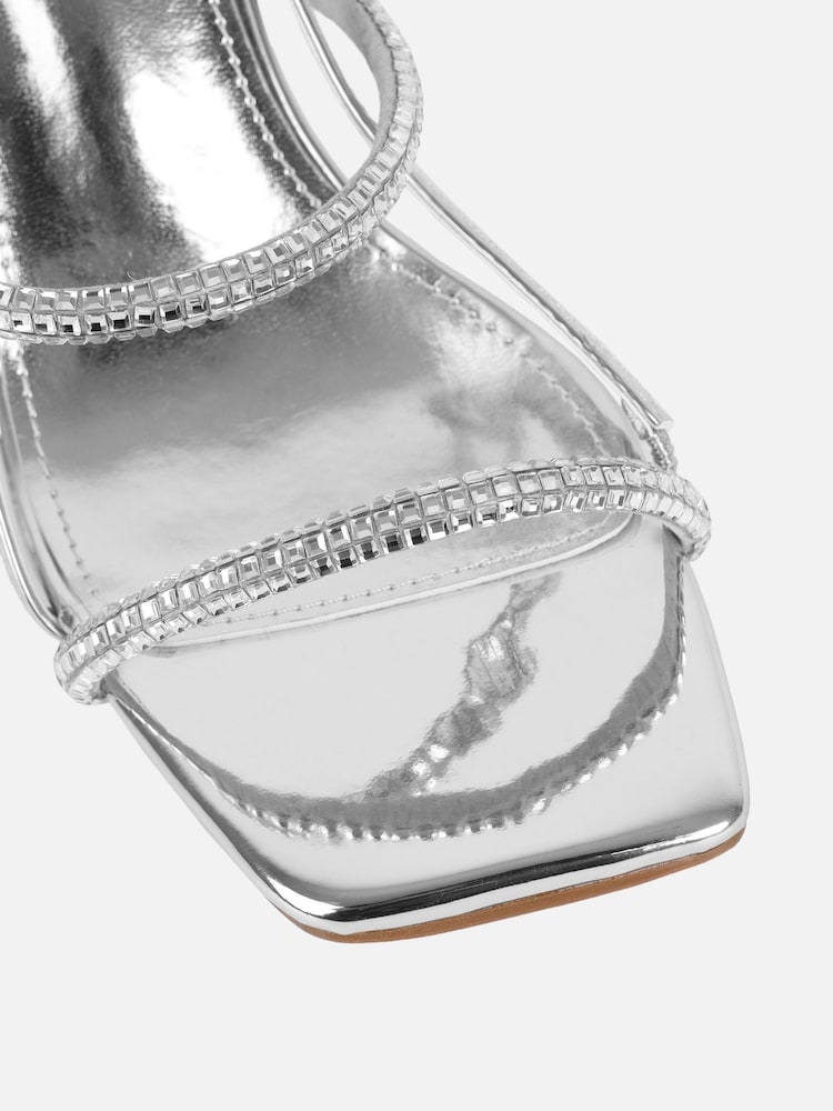 Simmi London Silver Mayaa Diamante Slingback Block Heeled Sandals - Image 3 of 3