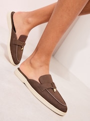 Friends Like These Chocolate Brown Standard Fit Tassle Trim White Outsole Smart Mule Loafers - Image 3 of 5