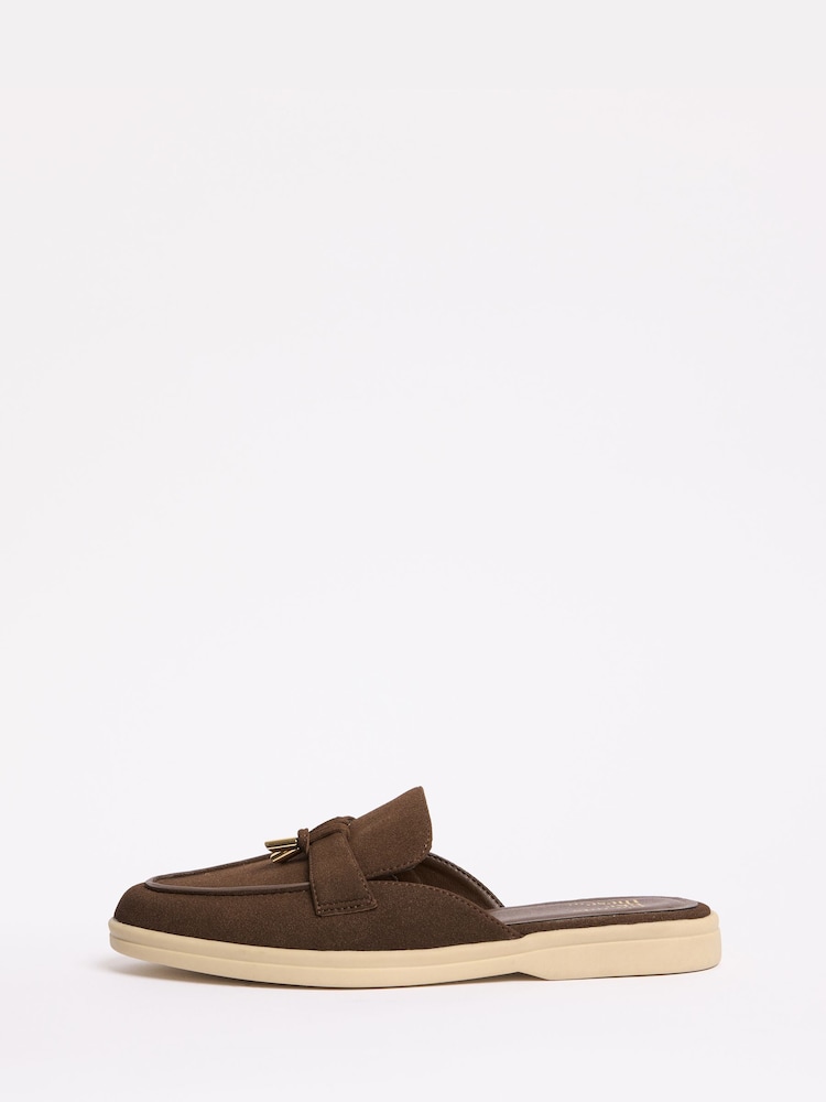 Friends Like These Chocolate Brown Standard Fit Tassle Trim White Outsole Smart Mule Loafers - Image 5 of 5