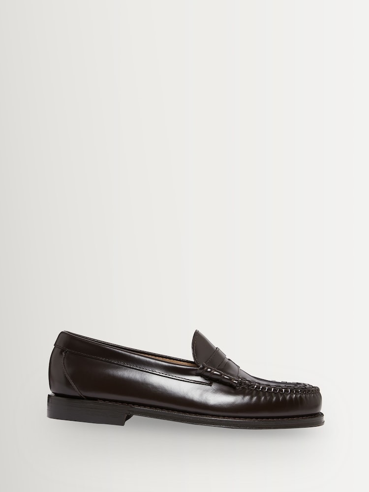 G.H.Bass Brown Weejun Leather Weave Detail Loafers - Image 1 of 6