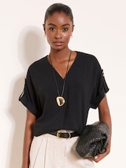 Μαύρο - Lipsy Touch Of Linen V-Neck Top - Εικόνα 1 του 4