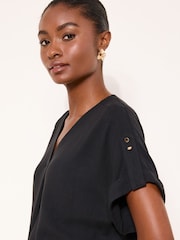 Μαύρο - Lipsy Touch Of Linen V-Neck Top - Εικόνα 2 του 4