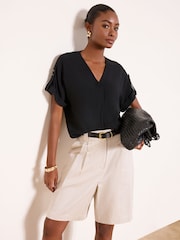 Μαύρο - Lipsy Touch Of Linen V-Neck Top - Εικόνα 3 του 4