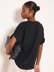 Μαύρο - Lipsy Touch Of Linen V-Neck Top - Εικόνα 4 του 4