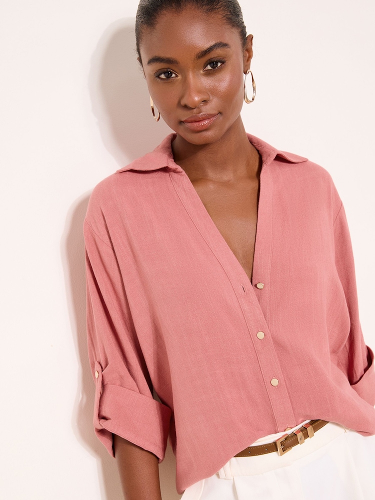 Lipsy Dusky Pink Touch Of Linen Long Sleeve Shirt - Image 1 of 4