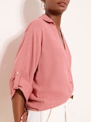 Lipsy Dusky Pink Touch Of Linen Long Sleeve Shirt - Image 2 of 4