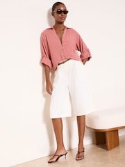 Lipsy Dusky Pink Touch Of Linen Long Sleeve Shirt - Image 3 of 4