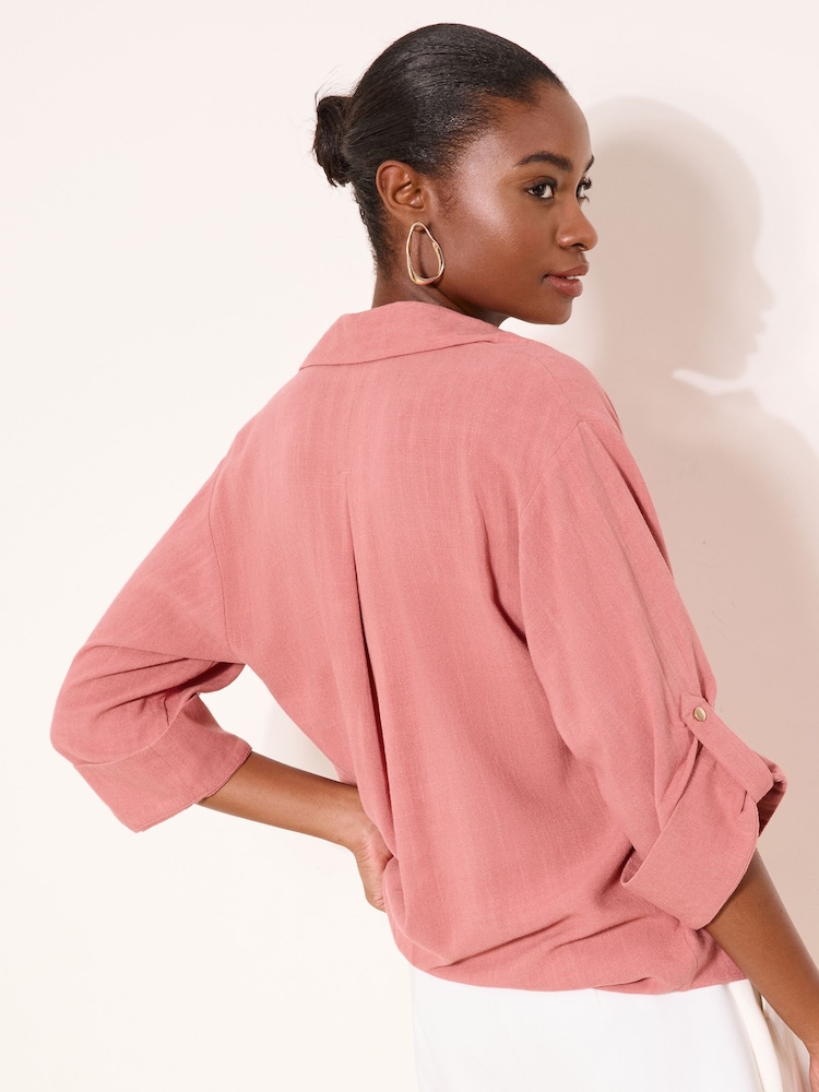 Lipsy Dusky Pink Touch Of Linen Long Sleeve Shirt - Image 4 of 4