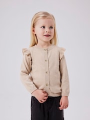 Name It White Frill Shoulder Button Down Knit Cardigan - Image 1 of 3